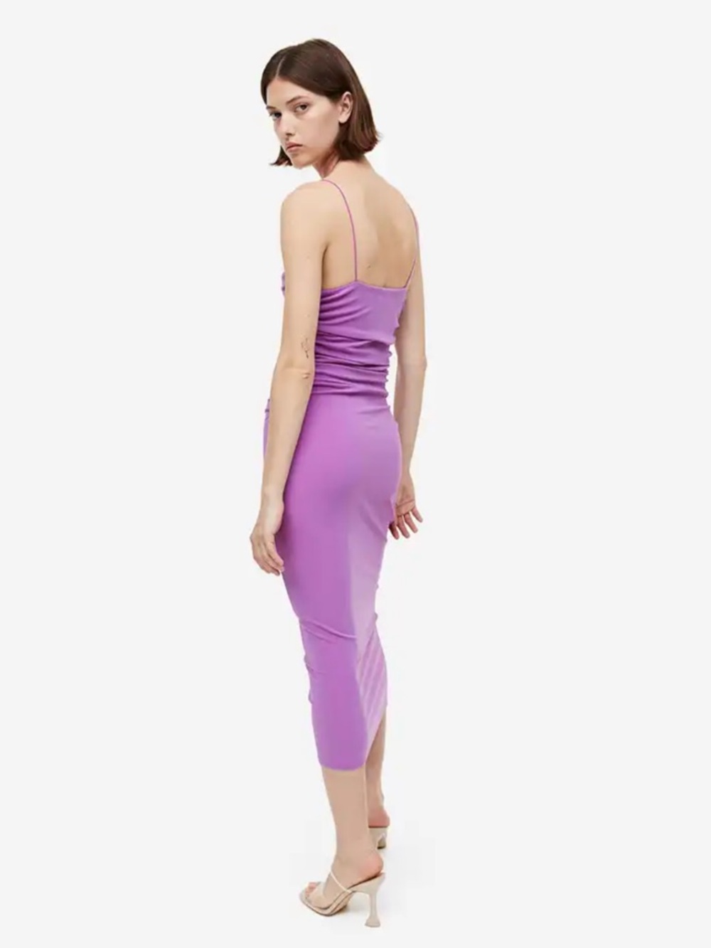 Ruched Midi Slip Dress in Lavender